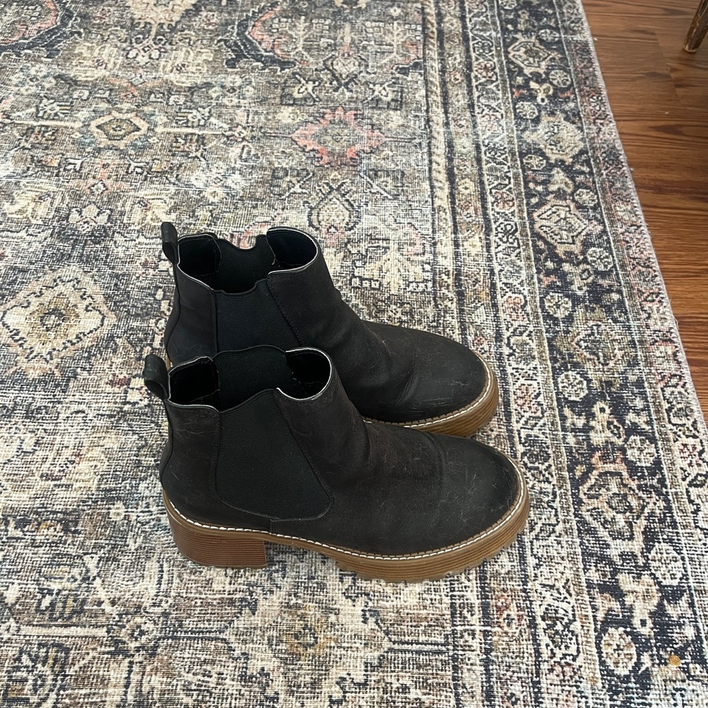 Altar'd State Black Chelsea Ankle Boots with Tan Sole